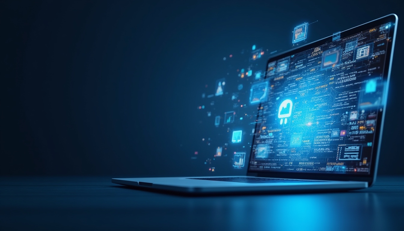 Oameni interacționând cu un ecran ce prezintă concepte de promovare online și marketing digital.